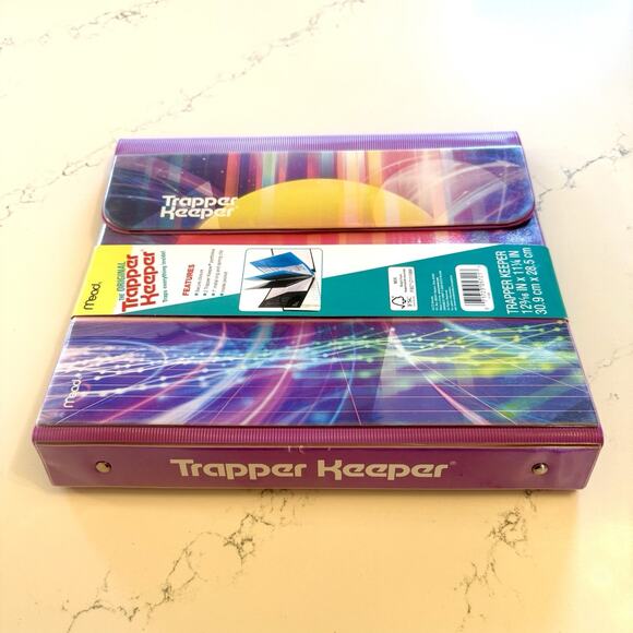 Mead Trapper Keeper Binder Retro Neon Galaxy Sunset Design 1” New with Tags - Picture 7 of 7